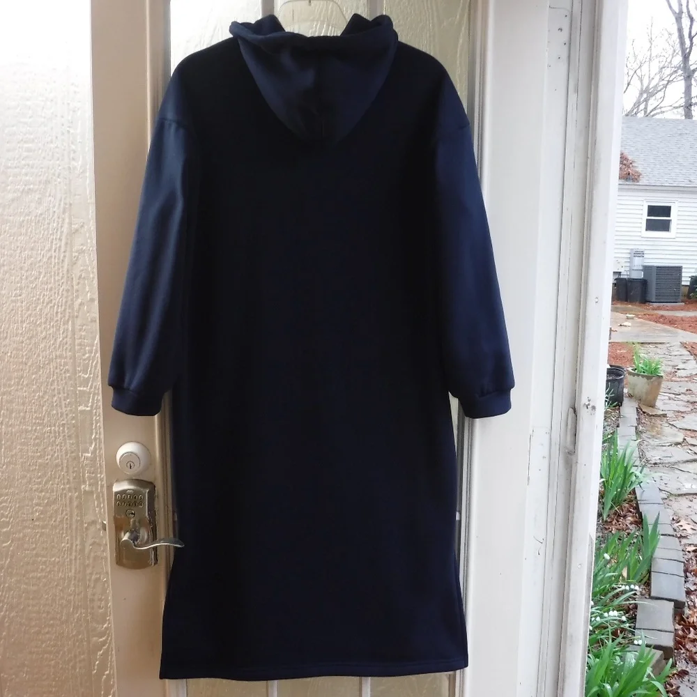 DAZY Navy Blue Color Hooded Long Sleeve Fleece Lined Sweatdress - Picture 3 of 9